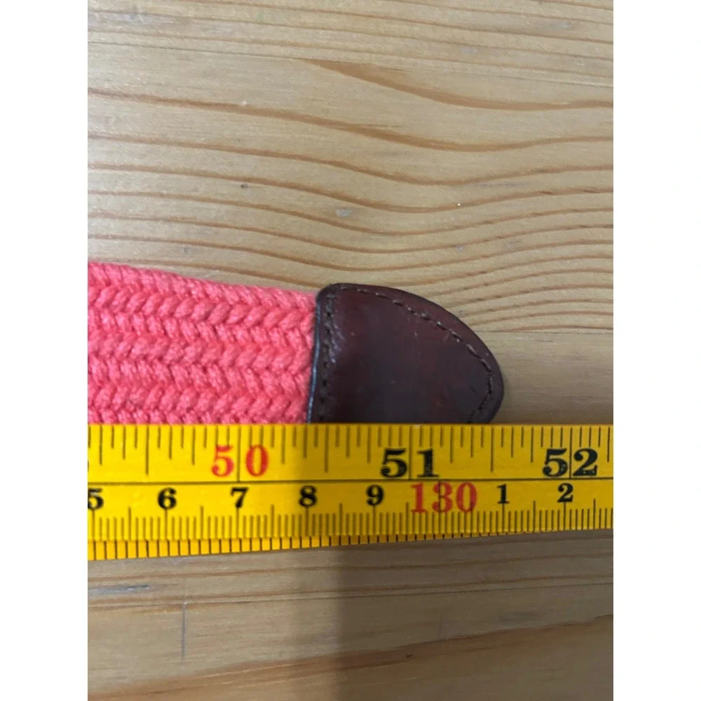 Talbots Coral Woven Braided Belt Brown Leather Trim Large Preppy Classic Bright